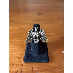 Vintage Eagle Statement Stretch Ring Antique Brass Tone Clear Rhinestone Bird